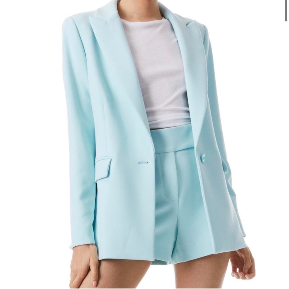 ALICE & OLIVIA JUSTINE ROLLED CUFF BLAZER + MARA CROSSOVER WAISTBAND SHORT